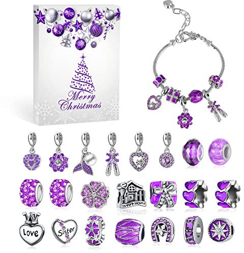 MJARTORIA Adventskalender Schmuck für Mädchen 2025 Weihnachtskalender Teenager 24 Überraschungen Überraschungspaket mit Armkette Kette Charms Schmuck Selber Machen Set Anhänger
