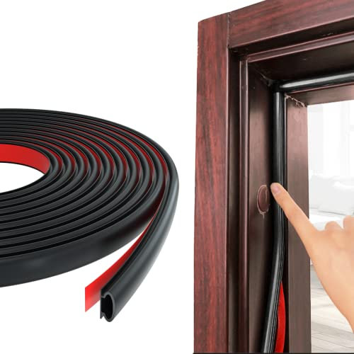 Esufeir 236”/6M D-shape Rubber Door Sealing Strip Upvc Window Weather Stripping for 2.5-6mm Gap,Self Adhesive Pvc Soundproofing Front Door Frame Insulation Seal Draft Excluder,Noise Wind Blocker,Black