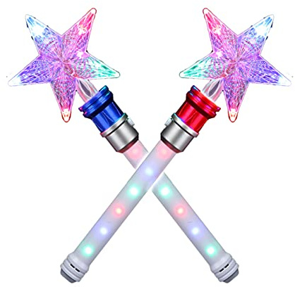 XJSGS- Light Up LED Wand Star Light Flashing Wands,Magic Wand Rotating Toy for Girls and Boys christmas & birthday gift (Star 2PCS)