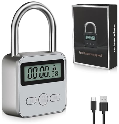 mizikuu Digitale Zeitschloss, Smart Time Lock mit LCD-Display USB Sicherheits Vorhängeschloss Heavy Duty Metall Elektronisches Timer 99 Stunden Max Timing Lock für Schlechte Gewohnheiten, Weiß