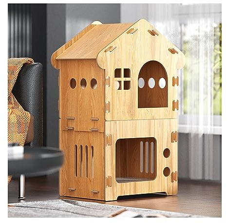 WECLMH Casetta in Legno per Gatti, Gatto Villa, Ondulato Cartone Tiragraffi, Esterno Randagio Pet Riparo, di Grandi Dimensioni Deluxe Interno Condominio Gatto