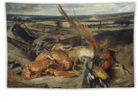 Gemälde des Stilllebens mit Hummer und Trophäen der Jagd und Fischerei, Gemälde von Eugene Delacroix, Gemälde auf Wandkunst, Tapisserie, Rollbild, Druck, Wohnzimmer, Wände, Dekoration,