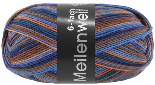 LANA GROSSA Meilenweit 6-fach 150 | 6-fädiger Sockenklassiker, waschmaschinenfest | Handstrickgarn 80% Schurwolle & 20% Polyamid | 150g Wolle zum Stricken & Häkeln | 390m Garn FB9605