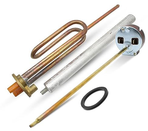 DOJA Barcelona | Kit di Resistenza al Riscaldamento dell'acqua da 1500 W | Pacchetto Resistenza Curva + Anodo di Magnesio + Guarnizione in Gomma + Vite di Fissaggio + Termostato a Sonda 270mm