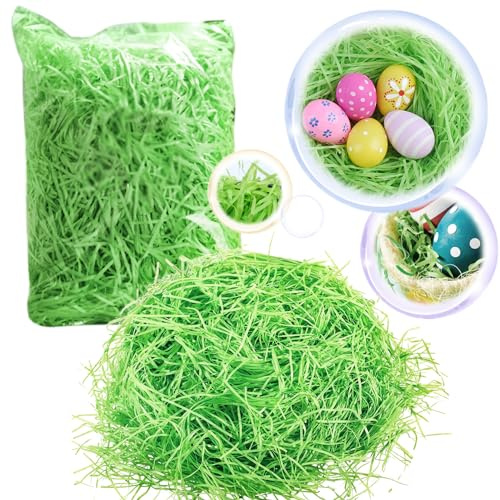 JLGKNEE Confezione oversize pasquale da 1/2 libbre, carta riciclabile con erba verde, carta stropicciata, decorazione di carta sminuzzata, decorazione per feste, riempimento di cesti pasquali, uova di