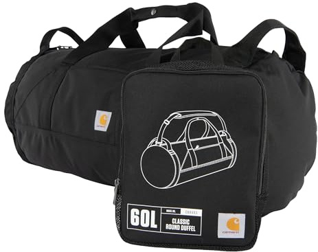 Carhartt Classic Round Duffel with Utility Pouch, Heavy-Duty, Water-Resistant Packable Gear Bag for Jobsite, Gym, and Travel, Black, 60L