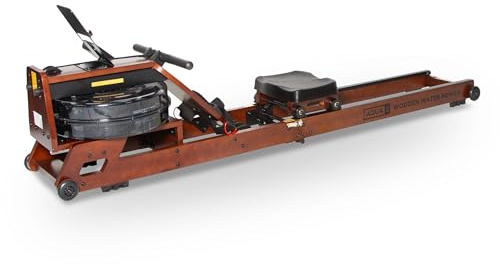 JLL Aqua 2 Wooden Water Rowing Machine, Foldable Rower with 9 Readout LCD Display, Bluetooth Connection & 150 KG Max User Weight - Dark Brown