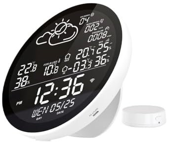 Orologio meteorologico digitale Tuya WIFI Stazione meteo Orologio da tavolo Termometro multifunzionale Igrometro Tester di temperatura interna esterna Previsioni meteo ( Color : Type B 1 Sensor , Size