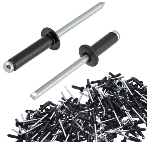 100 remaches de aluminio de brida negra de 3/16 x 1 pulgada de largo con mandril de acero de cabeza grande, remaches de aluminio grandes para barco, juego de remaches ciegos para chapa de acero,