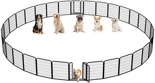 Yaheetech Welpenlaufstall 24-teilig 80cm hoch, Welpenauslauf mit Einteilige Verriegelung, Hundelaufstall mit Tragetasche & Befestigungsgurte, ideal für Hunde Wohnung & Garten, Einfache Montage