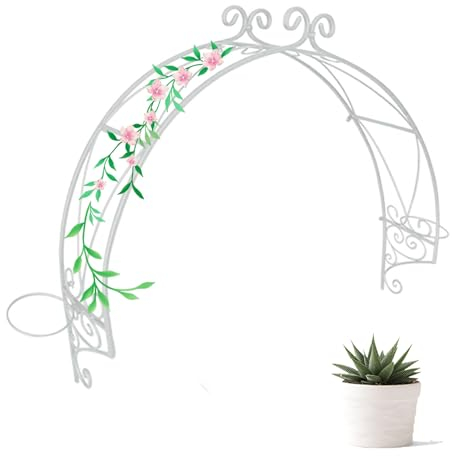 Rankhilfe rosen, Metall-Gartenbogen, rankgitter gurken, Tür-Fenster-Wand-dekorativer halbrunder, Spalier für Kletterpflanzen im Freien, zur Dekoration von Eingangsveranden/-fenstern(Color:Wit)