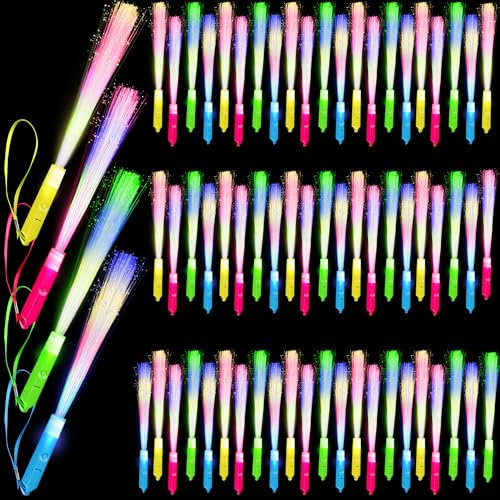 68 Stück blinkende LED-Stäbe, Neon-Faser-Optik-Stäbe, Großpackung, Leuchtstab mit 3 Lichtmodi für Partyzubehör, leuchtende Geburtstagsunterhaltung, Requisiten, Karneval, Disco (Farbset 2)