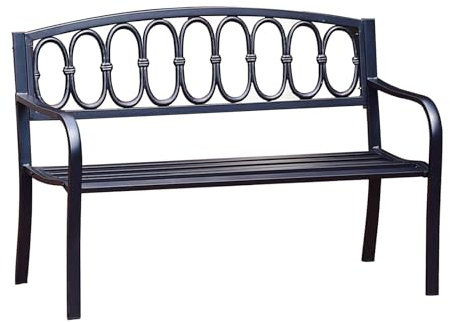 NRNQMTFZ Gartenbank Metall, Wetterfest Parkbank, Eisenbank Ruhebank für 2-3 Sitzer, Vintage Sitzbank mit Rückenlehne Armlehne für Garten, Park, Balkon(Black)