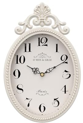 Abdurey Small French Retro Decorative Wall Clock, Ivory White Vintage Oval Style,Silent Battery Operated Boho Decor Wall Clocks for Farmhouse,Kitchen,Bedroom,Bathroom(10.4 H x 6.7 W)