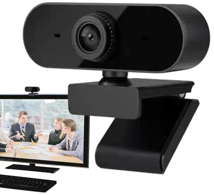 Webcam para PC, Webcam con micrófono, cámara de transmisión Ajustable de | 360° con micrófono, HD 720P, protección de privacidad, cámara de vídeo para computadora, portátil, PC, Streaming