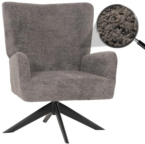 Mendler Lounge-Sessel HWC-N65 Stoff/Textil Chenille Metall - dunkelgrau | Cocktailsessel, Polstersessel, Relaxsessel, drehbar