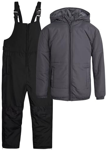 Arctic Hero Kids Snow Suit Set - 2 Piece Heavyweight Insulated Ski Jacket & Ski Pants - Winter Coat & Pants for Boys & Girls, Size 12-14, Grey/Black