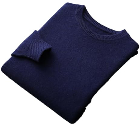 Pull en laine mérinos 100% pour homme à col rond Pull-over Haut couleur unie Pull sans couture Basique Gilet, bleu marine, XXL