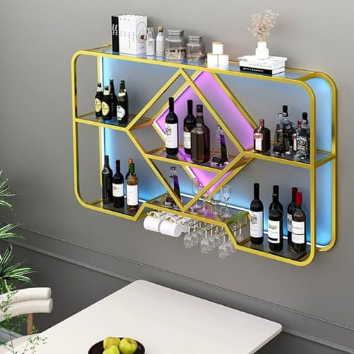 Ratina Moderna de Almacenamiento de Copa de Vino Grande de 3 Niveles, Estante de Vino de Metal Multifuncional montada en la Pared, Estante de Vino Industrial montada en Luces LED