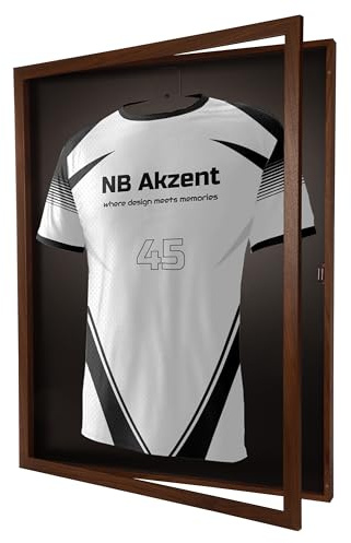 NB Akzent Trikotrahmen mit Drehtür | Nussbaum-Schwarz | 70x90 cm Objektrahmen | Magnetischer Verschluss, Schneller Trikotwechsel, UV-Schütz, einfache Montage, Trikot Rahmen