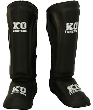 KO Fighters - Espinilleras - Kickboxing - Artes Marciales - Shinguards - Negro - L (Negro, M)
