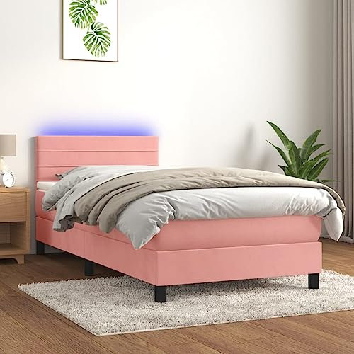 Iiaky Boxspringbett mit Matratze & LED Bett Mit Bettkasten Bett Boxspringbett Betten Boxspringbett Mit Matratze Rosa 100x200 cm Samt // 3134452