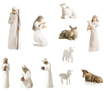 Okeeyseda 10Piece Christmas Crib Statue Miniature Church Decoration Little Jesus Manger Christmas Crib Statue
