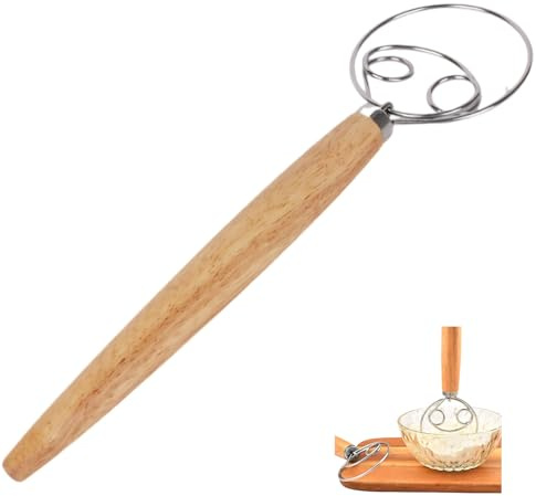 Dänischer Schneebesen Professioneller Teig Schneebesen Edelstahl Dänischer Teigbesen als Brot Backen Zubehör Teigrührer Mit Holzgriff Danish Whisk Teigkneter Teigmischer für Brot Teig Kuchen Gebäck