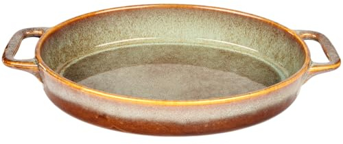jinsongdafa Casseruola in ceramica Au gratin, grande teglia profonda per lasagne da forno, teglia con manici, adatta per forno, microonde, congelatore e lavastoviglie, ottimo regalo (ovale, 38 cm)