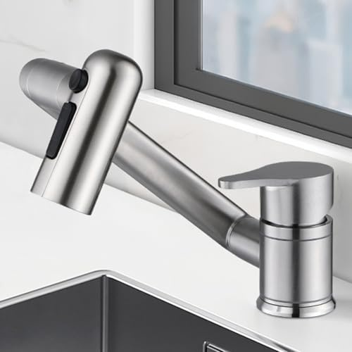 XJTNLB Vorfenster Küchenarmatur Klappbar Wasserhahn Küche Gebürstet Spültischarmatur Vorfenster Umklappbar Edelstahl Einhebelmischer Küche