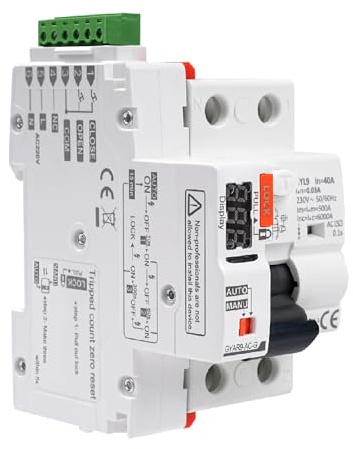 DEWIN Diferencial Auto Rearmable Con pantalla LED,2P 40A 230VAC Diferencial Superinmunizado Rearmable Diferencial Rearme Automatico RCCB Inteligente Interruptor de Protección de Bajo Voltaje(Type AC)
