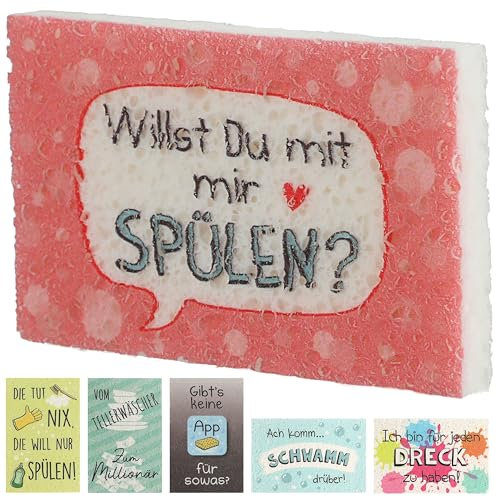 Spülschwamm 6er Set sechs Design | 10,5x7x3cm Polyester | Reinigungsschwamm bunt Bedruckt mit 6 Motiven