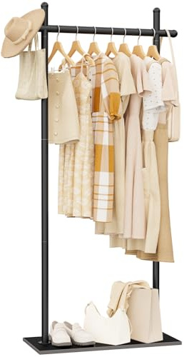 ENUMAIL Metall Garderobenständer, Freistehend Kleiderständer mit Rechteckigem Rock Slab Base, Modern Gaderobe, Taschenständer für Kleidung, Taschen and Schuh, 175cm, Schwarz, Große