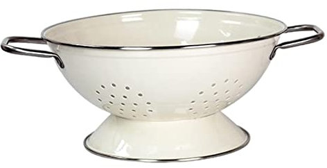 Vintage Emaille-Sieb-Schüssel-Set – große, weiße, selbstentleerende Obstschale, Metall-Geschirr für Zuhause, Küche, Dekoration, rustikaler Tischaufsatz