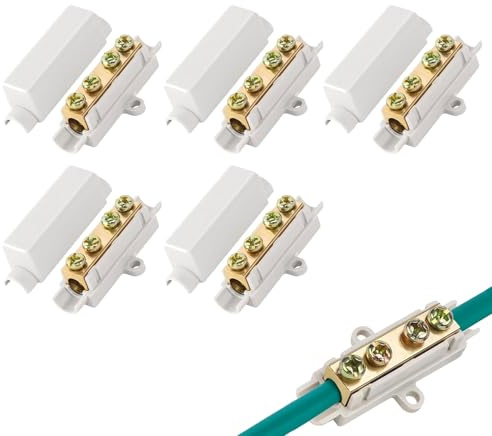 5 Stück Durchgangsverbinder 2 polig 100A 1000V Doppelschrauben Klemmblock für 2,5-16mm² Kabel,Drahtverbinder aus Messing,Stoßdraht-Klemmblock,für Deckenleuchten Schalter Elektroinstallation