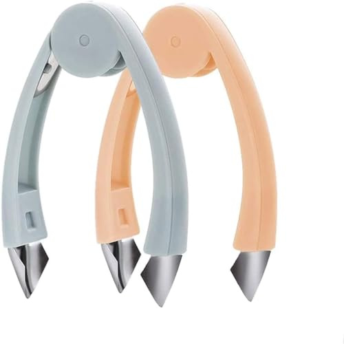 2 Pack Strawberry Huller Stem Remover Tomato Pineapple Corer Kitchen Gadget, Stainless Steel Blade and Handle, Blue and Pink