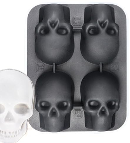 Molde de cubitos de hielo de cráneo, 4 cavidades de silicona bandeja para whisky, cócteles y bebidas, moldes de calavera de Halloween para fiesta, hogar, bar