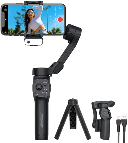 Somikon Handystabilisator: KI-Tracking-Stabilisator für Smartphone bis 7,7, 3 Achsen, Licht, App (Handy Gimbal, Kamera Stabilisator, Vlog)