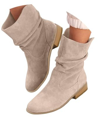 Minetom Femme Western Bottines De Cowboy Bottes Courtes En Daim Chaussures De Cowgirl À Talons Carrés Chaussures À Enfiler A1 Kaki 36 EU