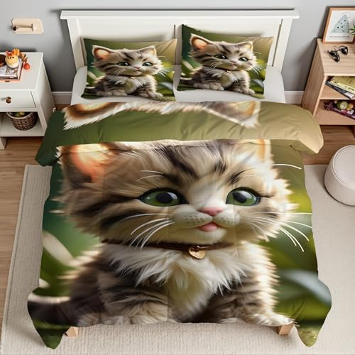 Piumino Matrimoniale Prato Trapunte Gattino Piumone Imbottito Resistente Lavabile, Super Morbida Trapunta, piumini 240x260 cm in Microfibra Reversibile e 2 Federa 50x80 cmT288