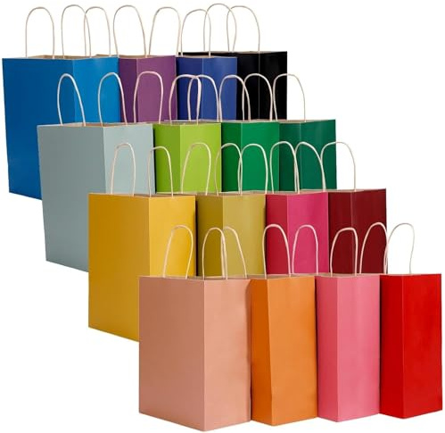 Zorplex 16 Pcs Sacs en Papier Kraft Moyens avec Poignées - 27 x 21 x 11 Cm, 16 Couleurs Variées, Pochettes Réutilisables pour Fête, Anniversaire, Noël, Bonbons et Emballage Cadeau (Coloful, 16 STUCK)