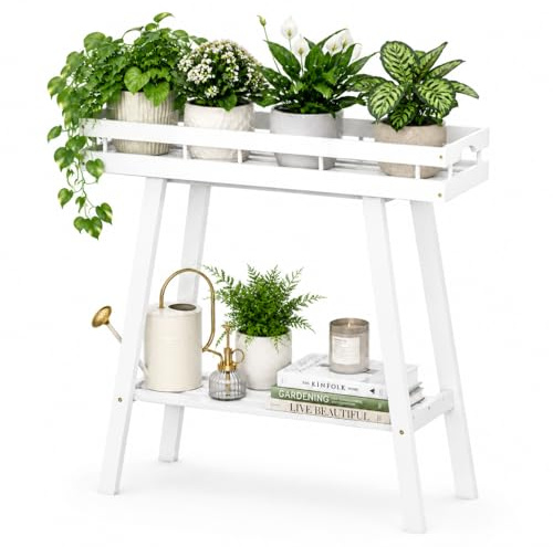 BAMBANG Pflanzenständer Blumenständer Pflanzenregal Blumenbank Breit Bambus für Innen,Blumenregal Blumentreppe Hoch Holz Balkon Indoor Wohnung Terrassen Deko Weiß