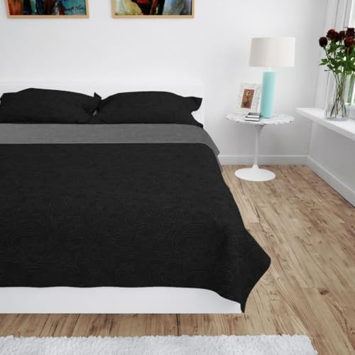 Copriletto Trapuntato Double-Face in Microfibra, Motivo Floreale per Comfort e Calore, Copriletto trapuntato, biancheria da letto, Adatto per Camera da Letto, Grigio/Nero, 230x260 cm