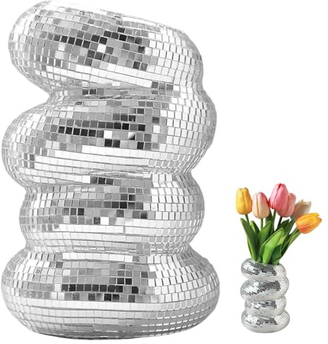 Gcroet Vase Boule Disco, Bol Boule Disco en Spirale argentée de 6 Pouces, décor de Miroir Multifonctionnel pour pinceaux Maquillage, stylos, Plantes succulentes et centres Table.