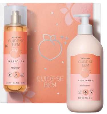 O Boticário | Cuide-se Bem | Cofre Melocotón | Crema 400ml + Bruma 200ml | Hidratar y Perfuma la Piel | Aroma Dulce, Aterciopelado y Jugoso de Melocotón | Familia Gourmand Frutal | Vegano