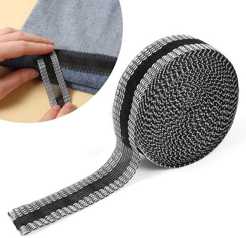 Xelsluthe 1 Rollen Saumband zum Aufbügeln für Hosen, 10m X 2.5cm Saumband Selbstklebend, Bügelband Zum Hose Kürzen, Kein Nähen Saumstoffstreifen für Kleidung Jeans Anzughosen Kanten, Waschbar Schwarz