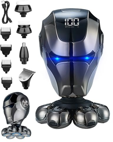 Rasoir Tete Chauve Homme, Rasoir 7D Amélioré pour Hommes Chauves, Rasoir Électrique IPX5 Étanche Humide & Sec avec Écran LED, Chargement USB-C Kit Rasage Portable pour Visage et Coiffage Chauve
