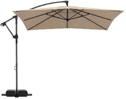 GOPLUS Sombrilla Terraza Exterior 2,5 x2,5m con 32 Luces LED Solares, Parasol Excentrico Jardin Giro de 360°, 8 Varillas, Resistente al Viento y GuardaSol (con Base sin LED, Marrón, 2,5 M)