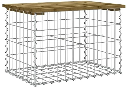HGFDCBK Panca a gabbione da giardino, 63 x 44 x 42 cm, seduta in legno di pino impregnato a pressione, base in cestino a gabbione in acciaio zincato, panca compatta per giardino, terrazza