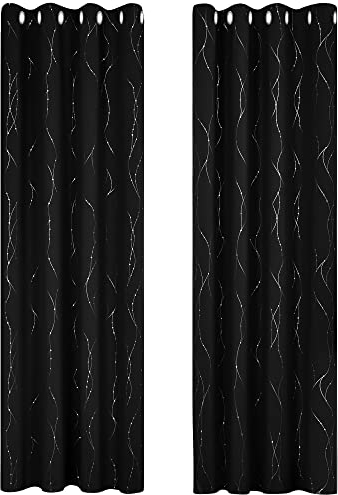 Deconovo Verdunkelungsgardinen mit Ösen, Blickdichte Vorhänge, Schlafzimmer Gardinen für Junge, 240x140 cm(HöhexBreite), Schwarz, 2er Set